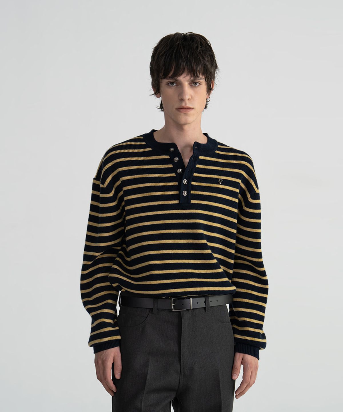 노이스(NOICE) MERINO WOOL HENLEY NECK SWEATER - MULTI COLOR