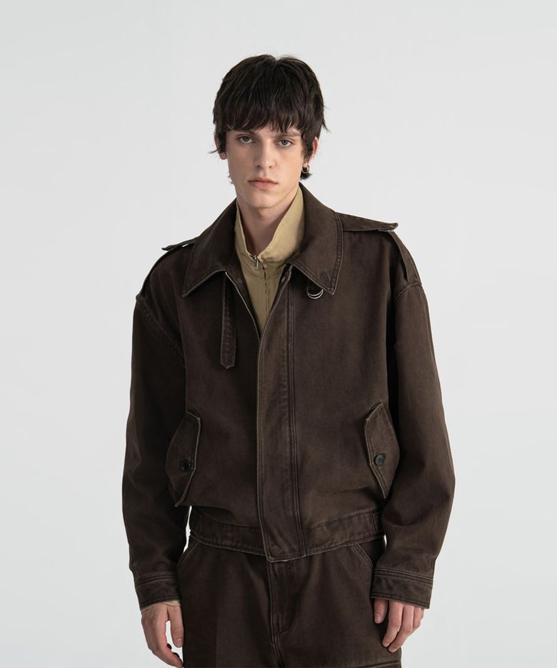 TWILL PIGMENT AVIATOR JACKET - DARK BROWN