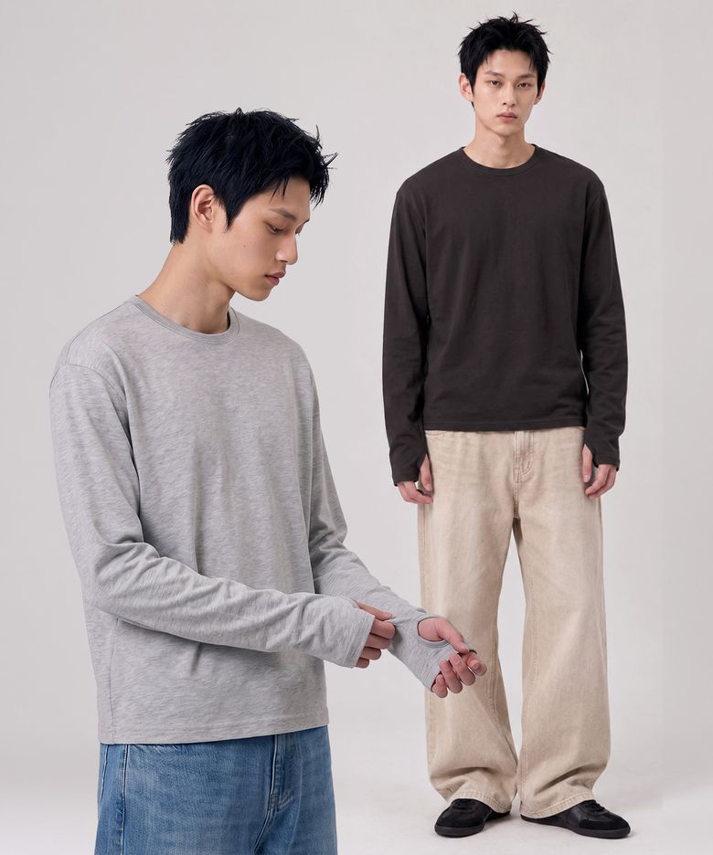[2PACK] 크롭 핑거홀 롱슬리브 티셔츠
