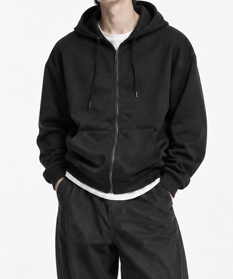 기모 후드 집업 에센셜 black