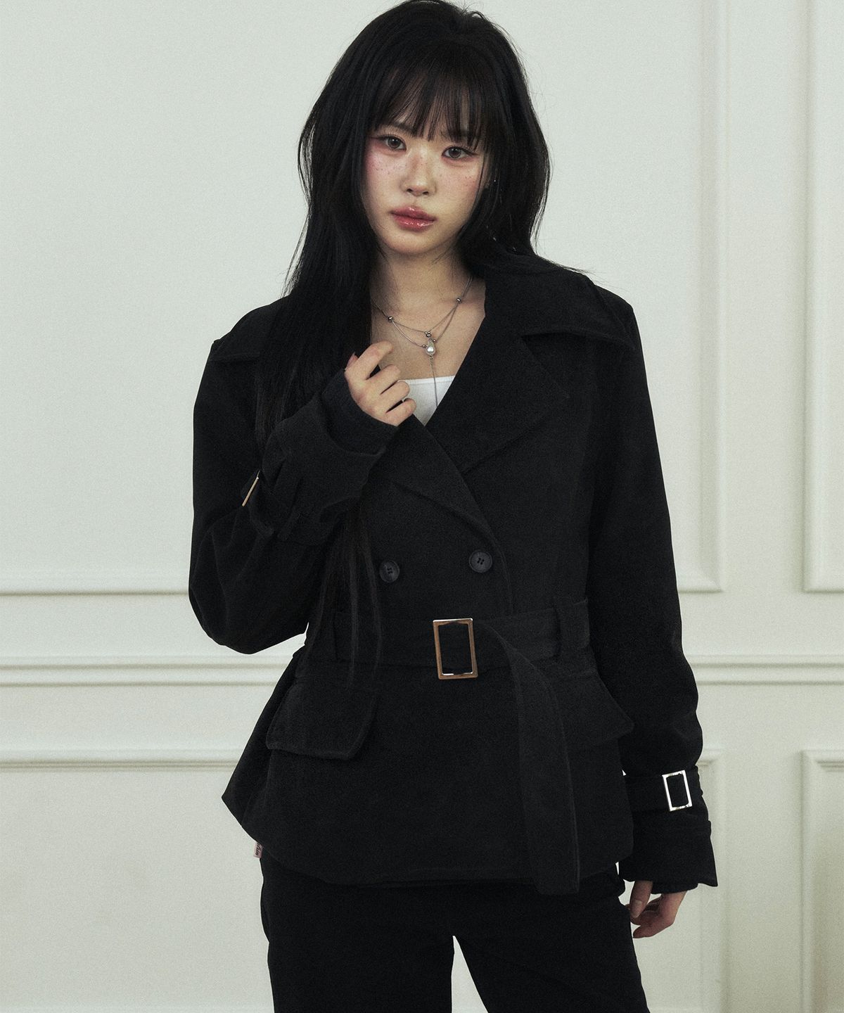 뉴얼린(NEWALRIN) Dusk Belt Trench Jacket Black