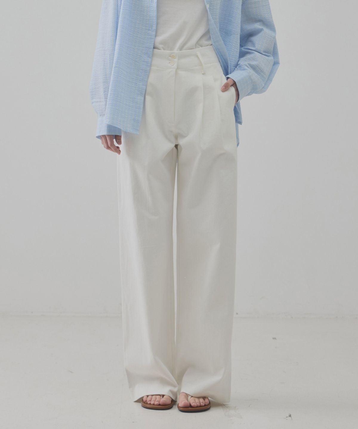 그노노이(GNOHNOEY) Pintuck cotton wide pants (Ivory)