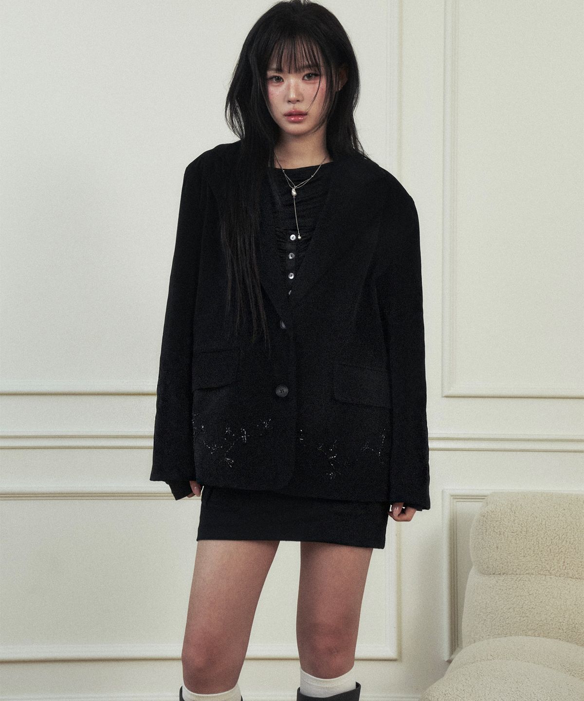 뉴얼린(NEWALRIN) Flower Beaded Classic Jacket