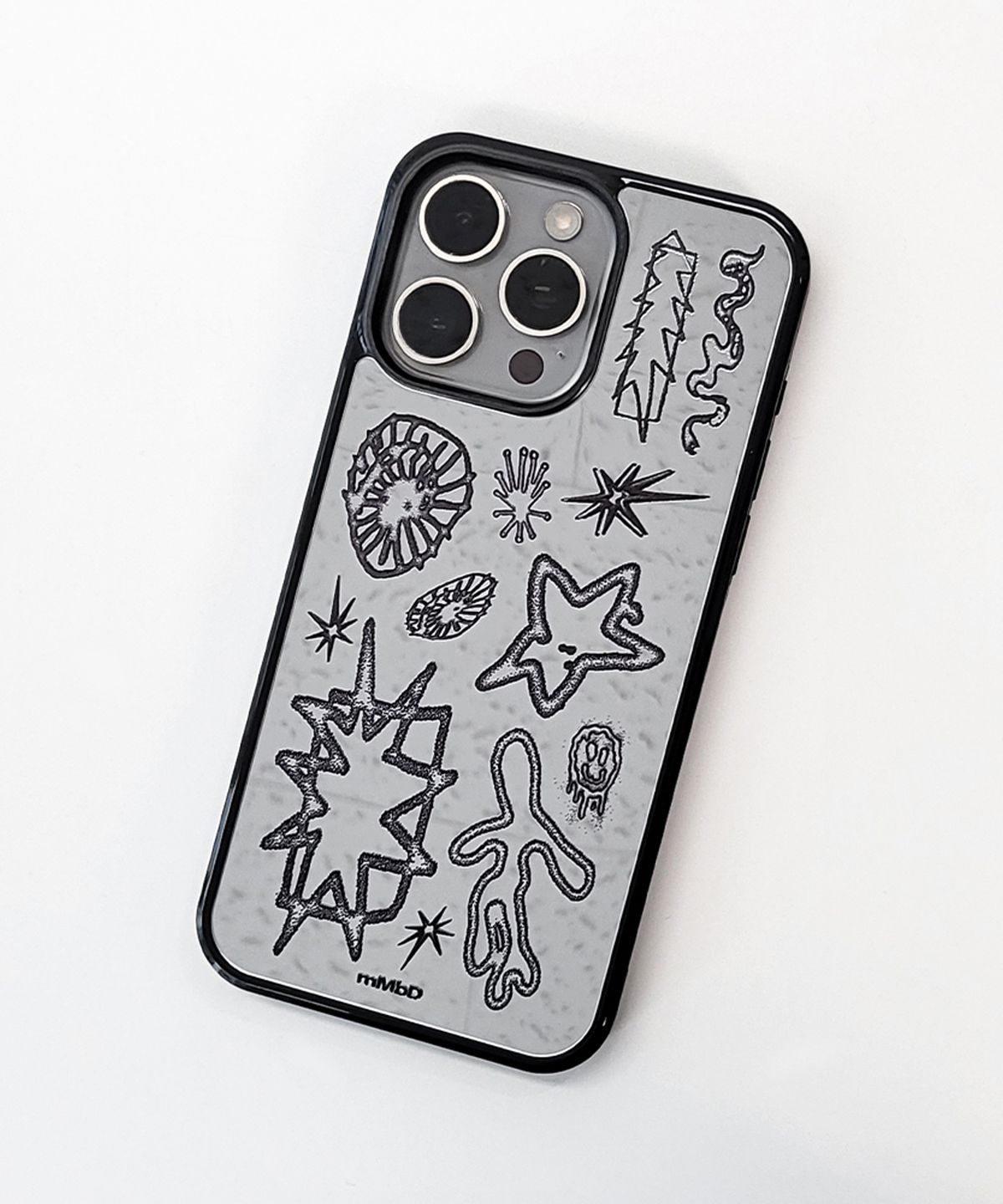 메모리즈바운더리(MEMORIESBOUNDARY) BOUNDARIES Signal Doodle Bumper Mirror Phone Case (BK_BK/MagSafe)