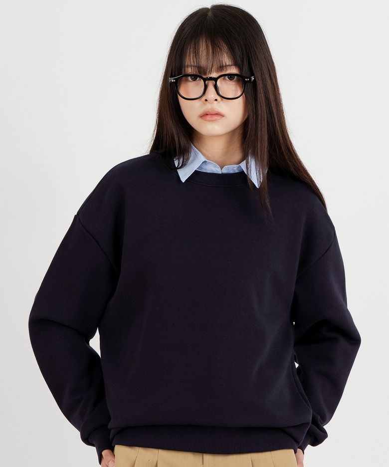 무지 베이직 오버핏 맨투맨 네이비