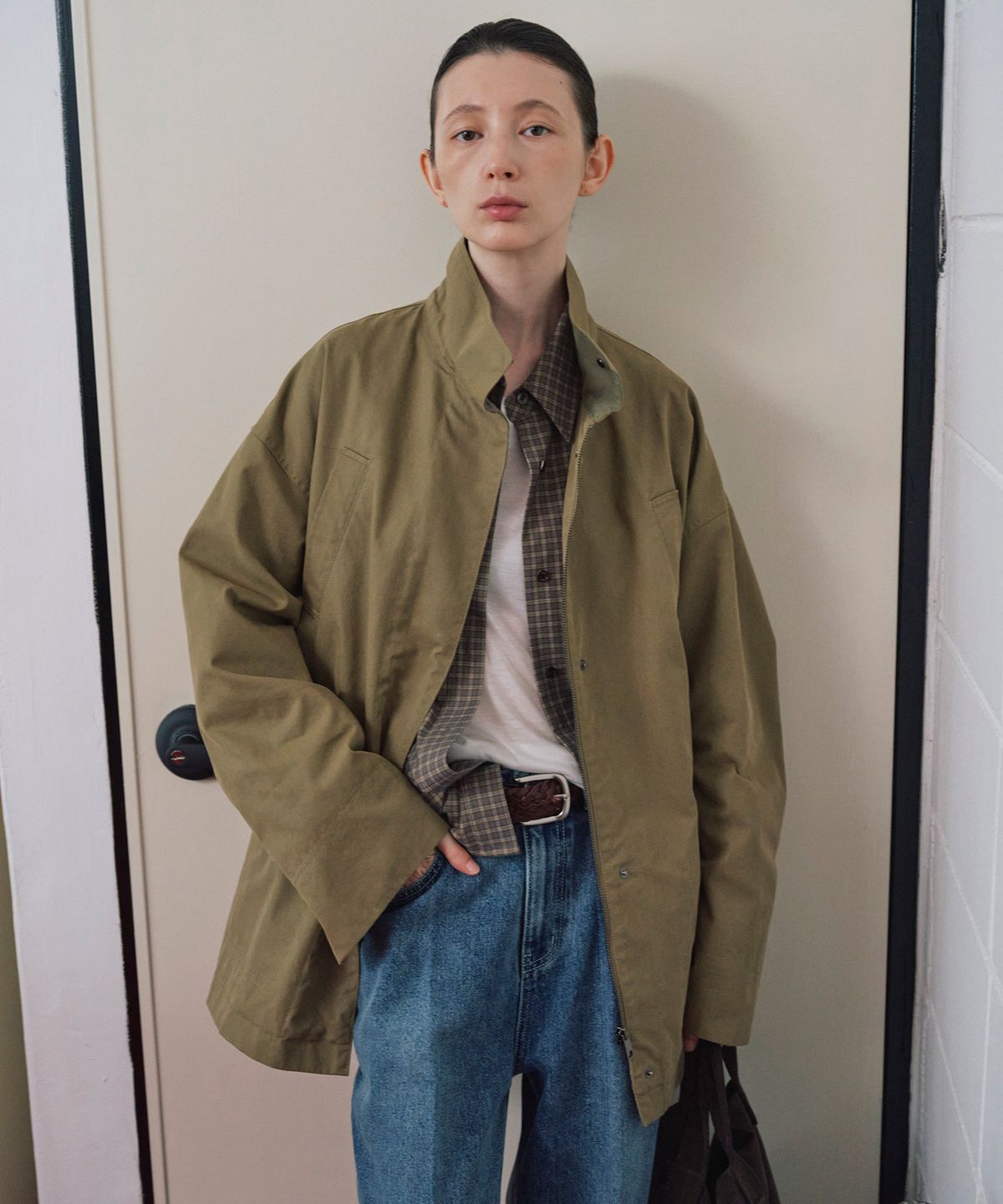 노티아(NOTIA) HIGH NECK COTTON FIELD JACKET_BEIGE