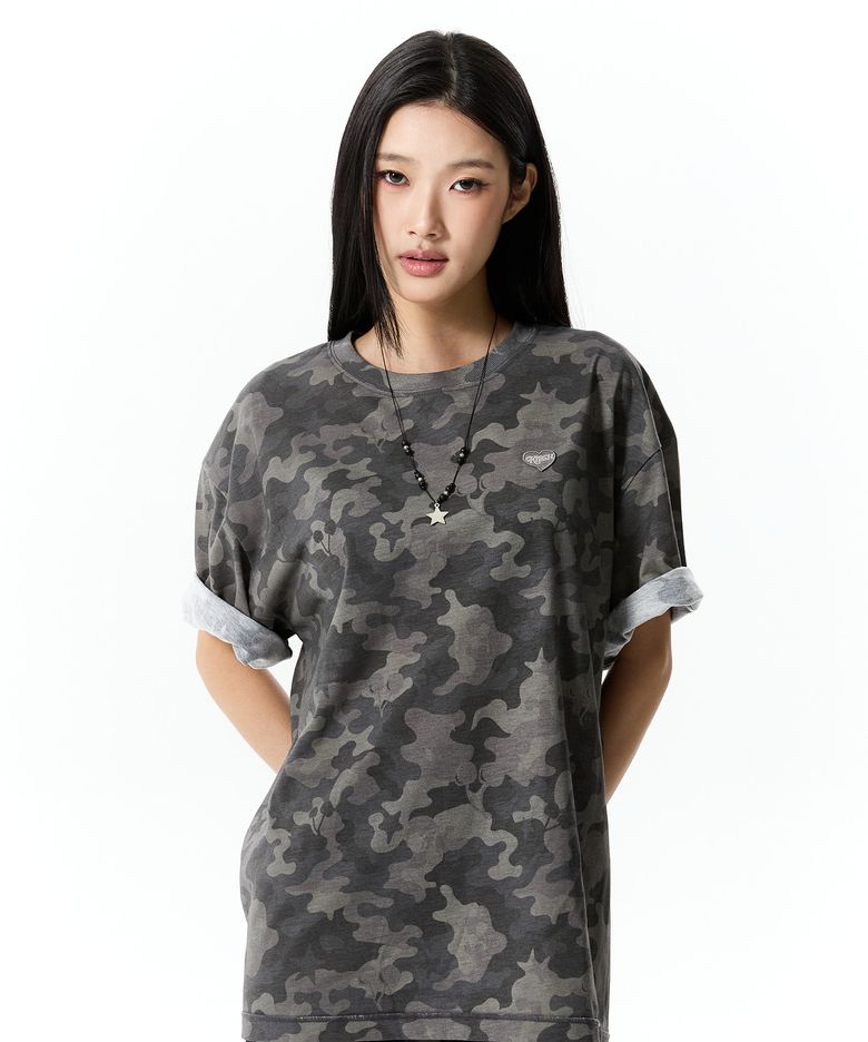 체리 카모 루즈핏 티셔츠 [블랙]