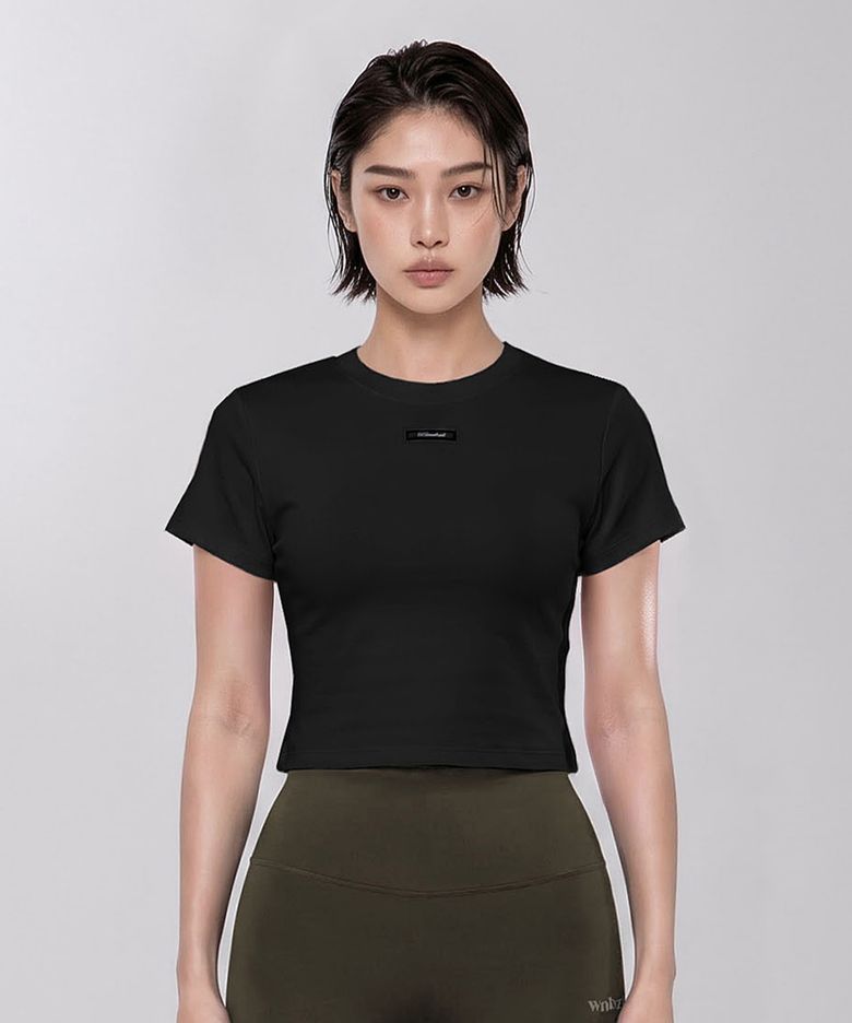에어로쿨 와이드숄더 세미크롭 숏슬리브 블랙