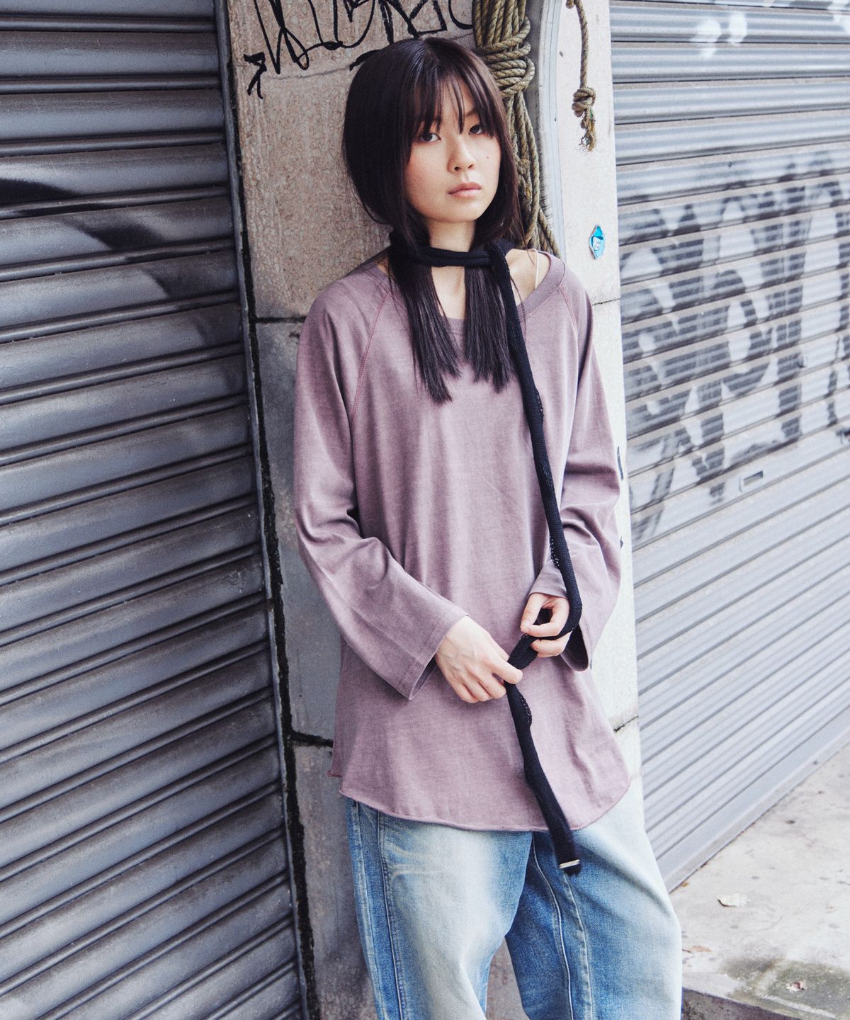 태리스(TAERIS) PIGMENT RAGLAN LONG SLEEVE_DUSTY PURPLE