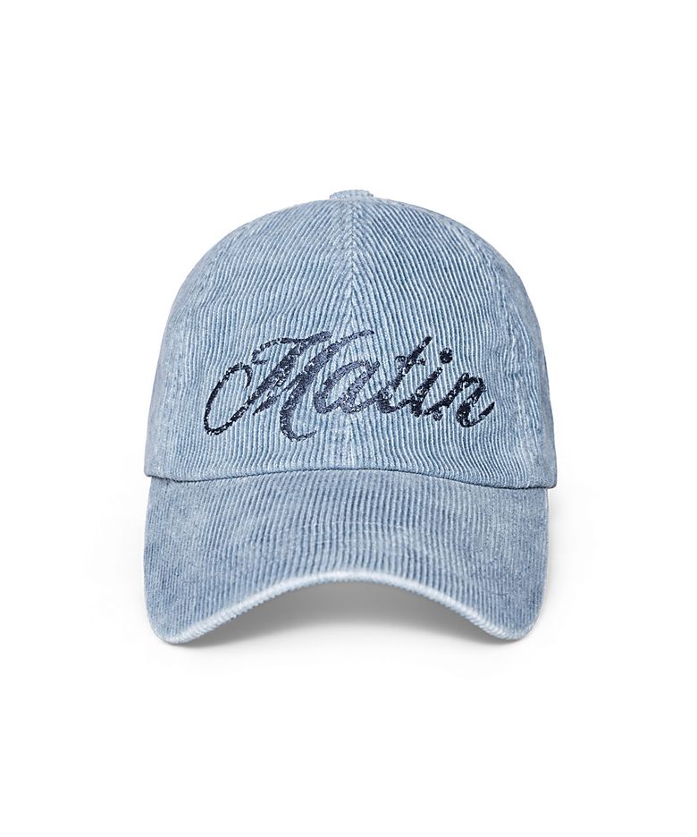 MATIN CRACKED SCRIPT CORDUROY BALL CAP IN LIGHT BLUE