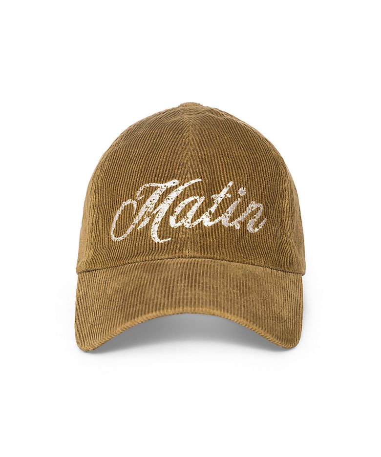 MATIN CRACKED SCRIPT CORDUROY BALL CAP IN KHAKI