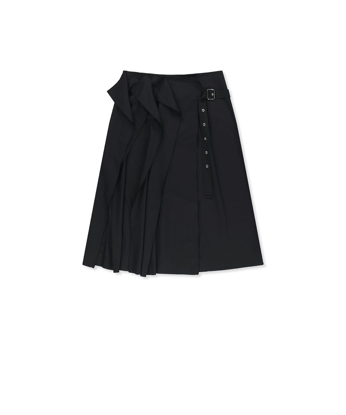 마뗑킴(MATIN KIM) RAW EDGE FLAP BELTED SKIRT IN BLACK