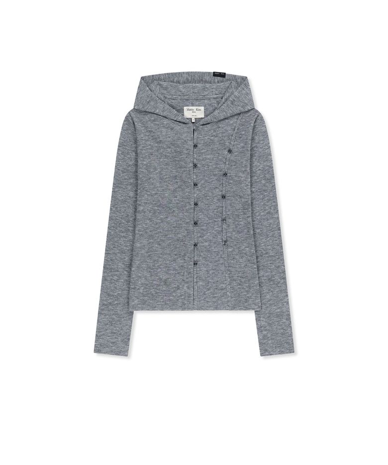 DOUBLE LAYER BUTTON HOOD TOP IN GREY