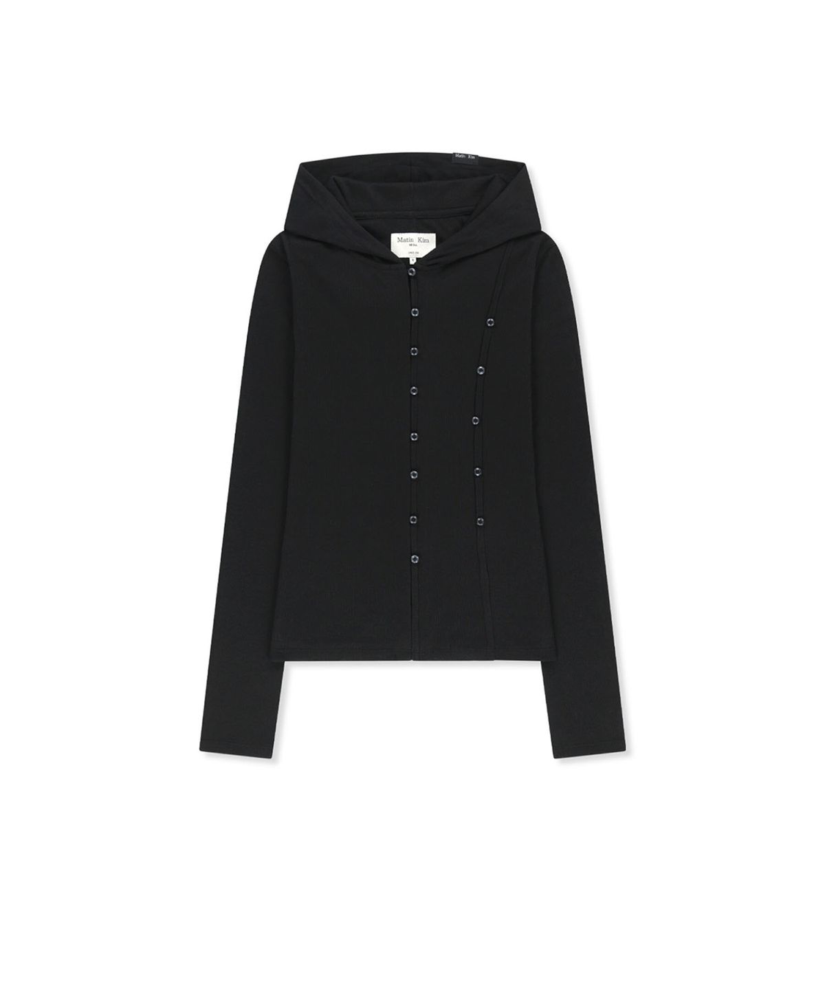 마뗑킴(MATIN KIM) DOUBLE LAYER BUTTON HOOD TOP IN BLACK