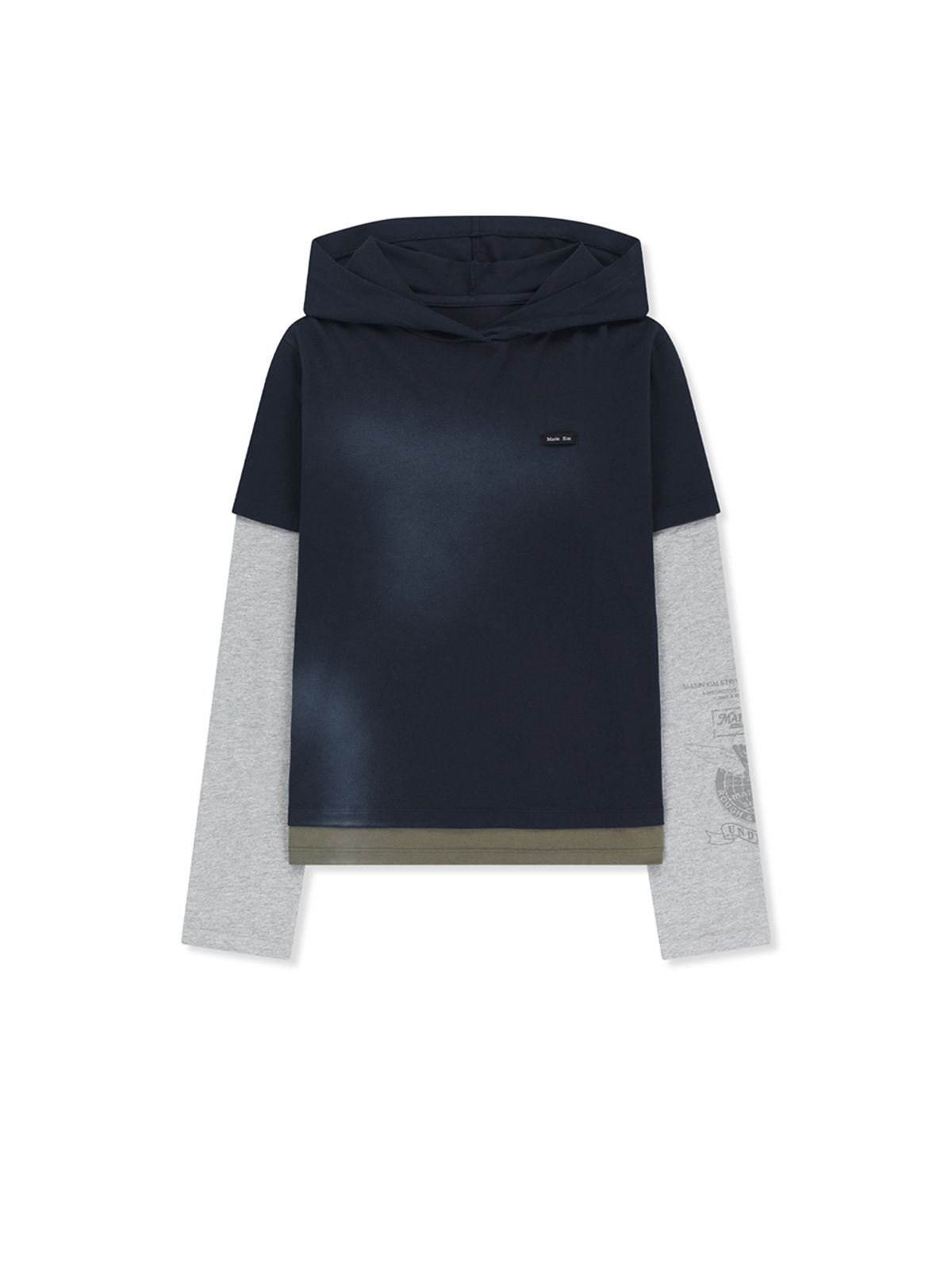 마뗑킴(MATIN KIM) DUST WASHED LAYERED HOOD TOP IN NAVY