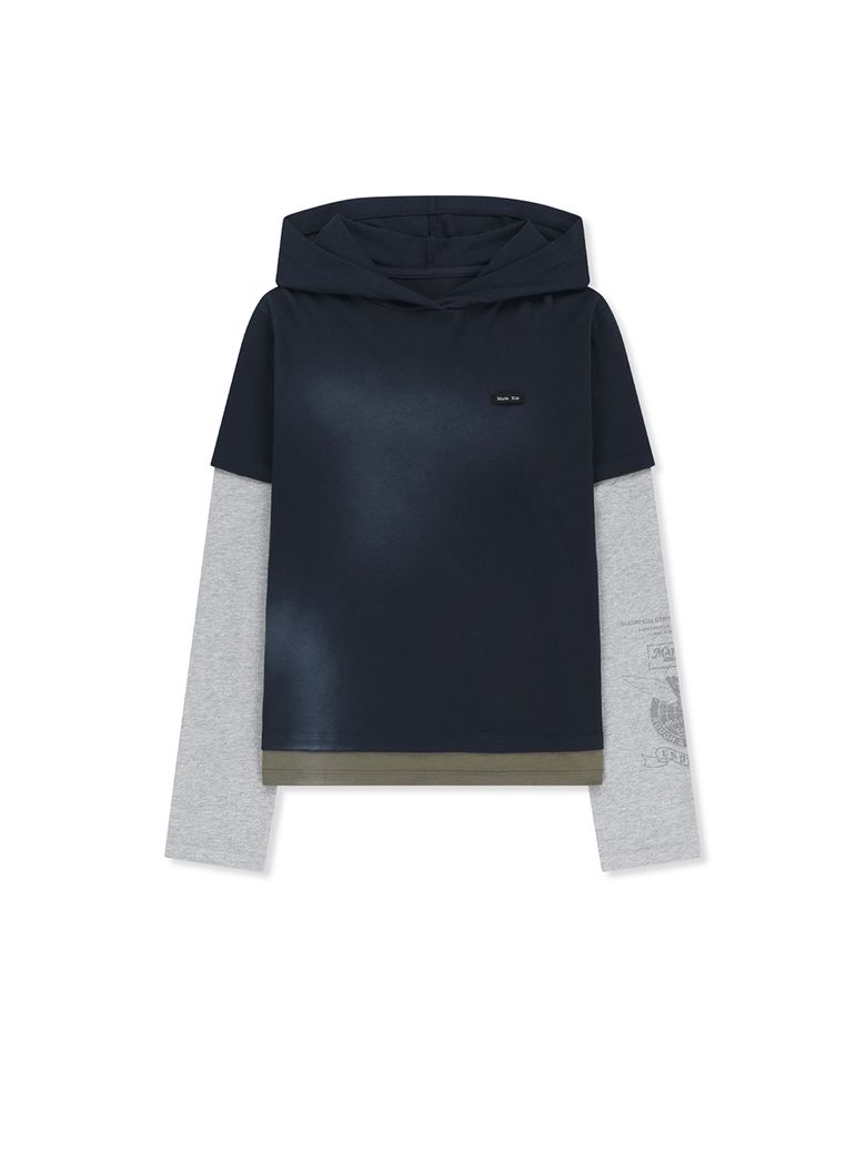 DUST WASHED LAYERED HOOD TOP IN NAVY