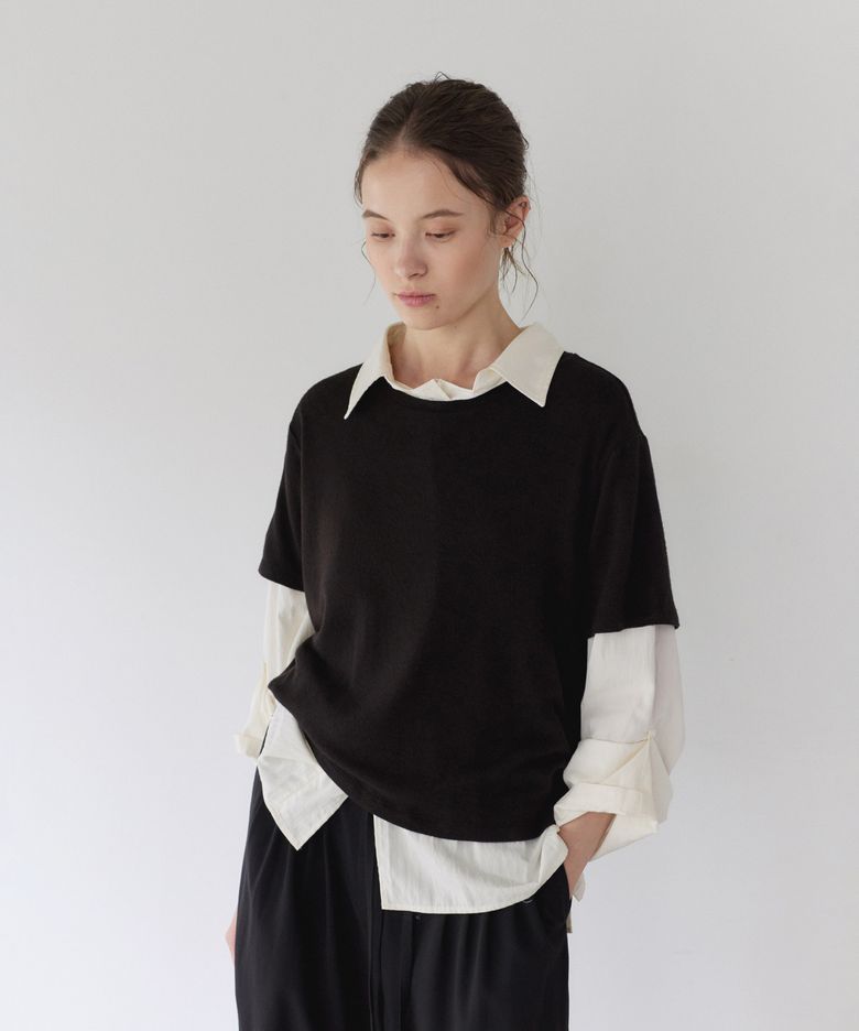 SOFT WOOL BLEND T-SHIRT, BLACK