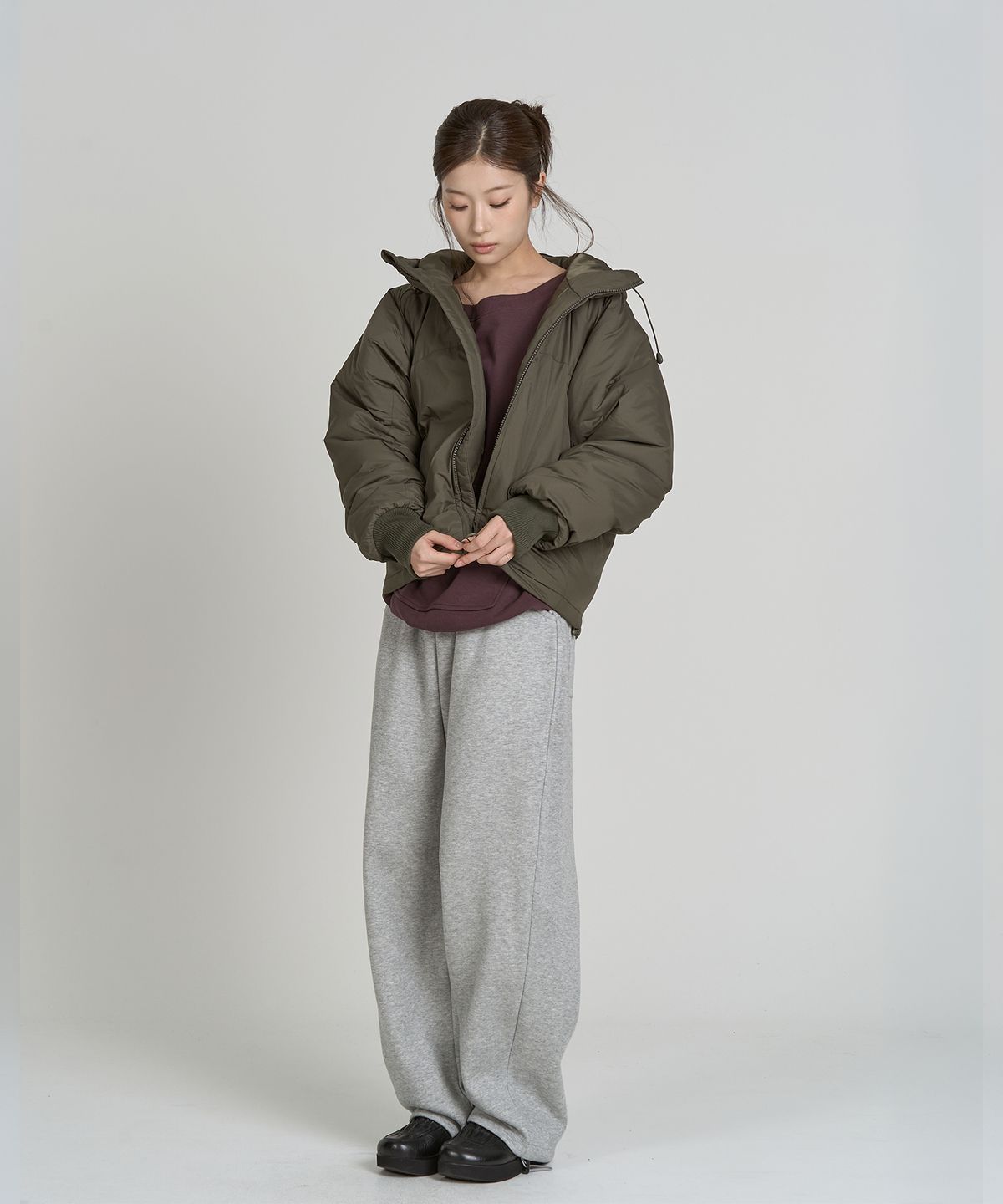 토피 우먼(TOFFEE WOMEN) W 패디드 후드 점퍼 (KHAKI)