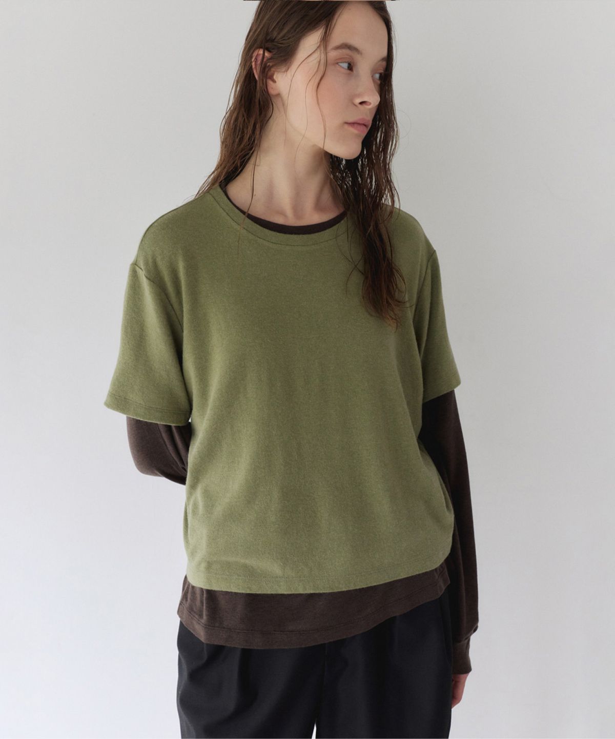 이어닝(YEARNING) SOFT WOOL BLEND T-SHIRT, OLIVE