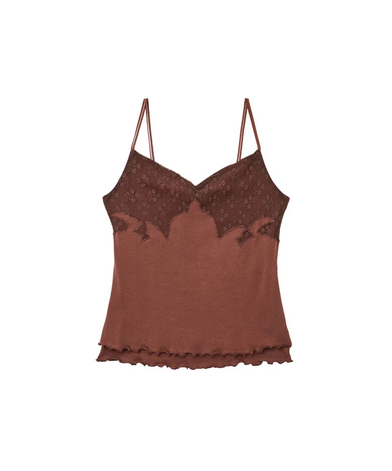 LACE RUFFLE LAYERED TOP_RED