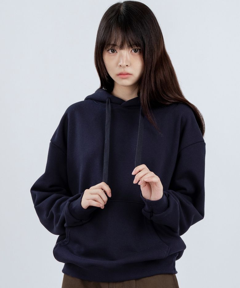 무지 베이직 오버핏 후드 네이비