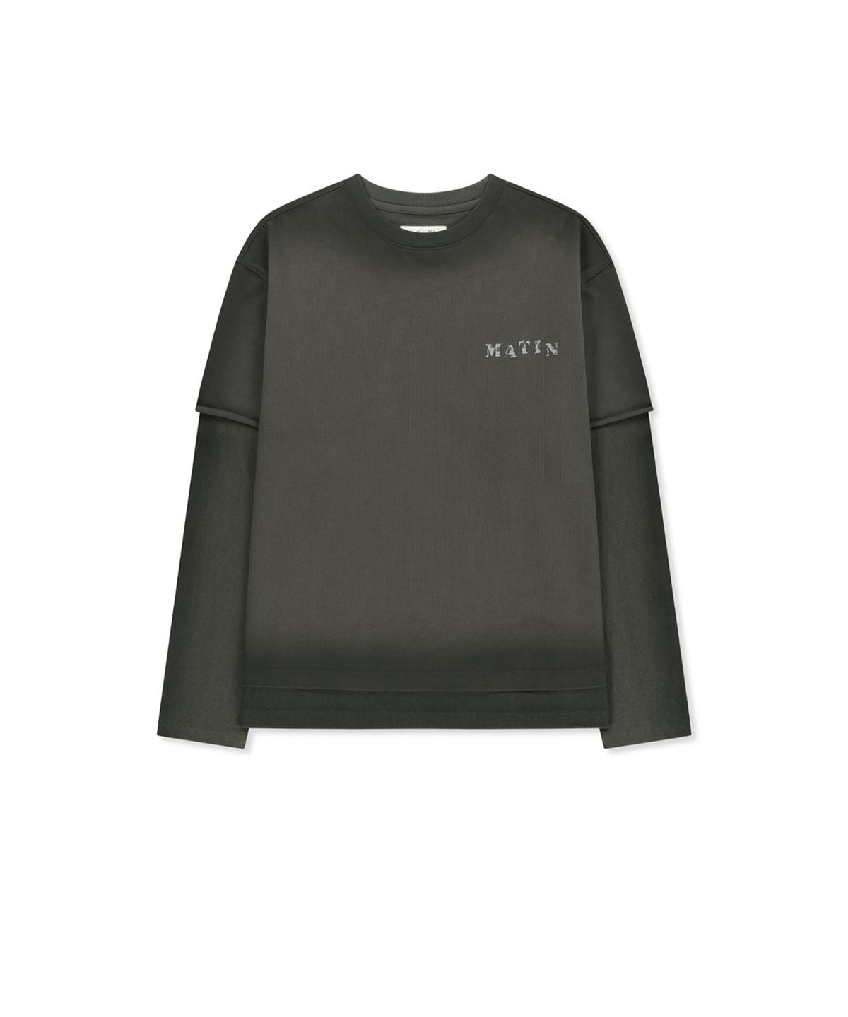마뗑킴(MATIN KIM) DUST WASHED LOGO LAYERED TOP IN CHARCOAL