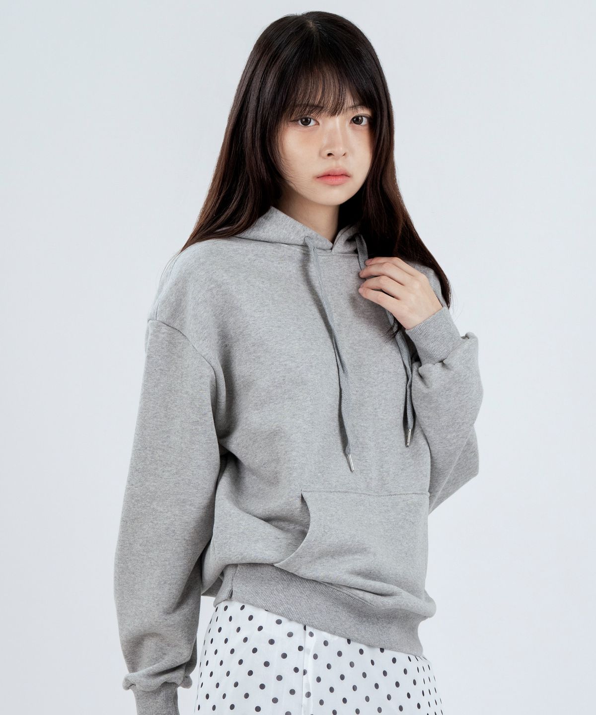 엘런아시(ELLENASSY) 무지 베이직 오버핏 후드 그레이
