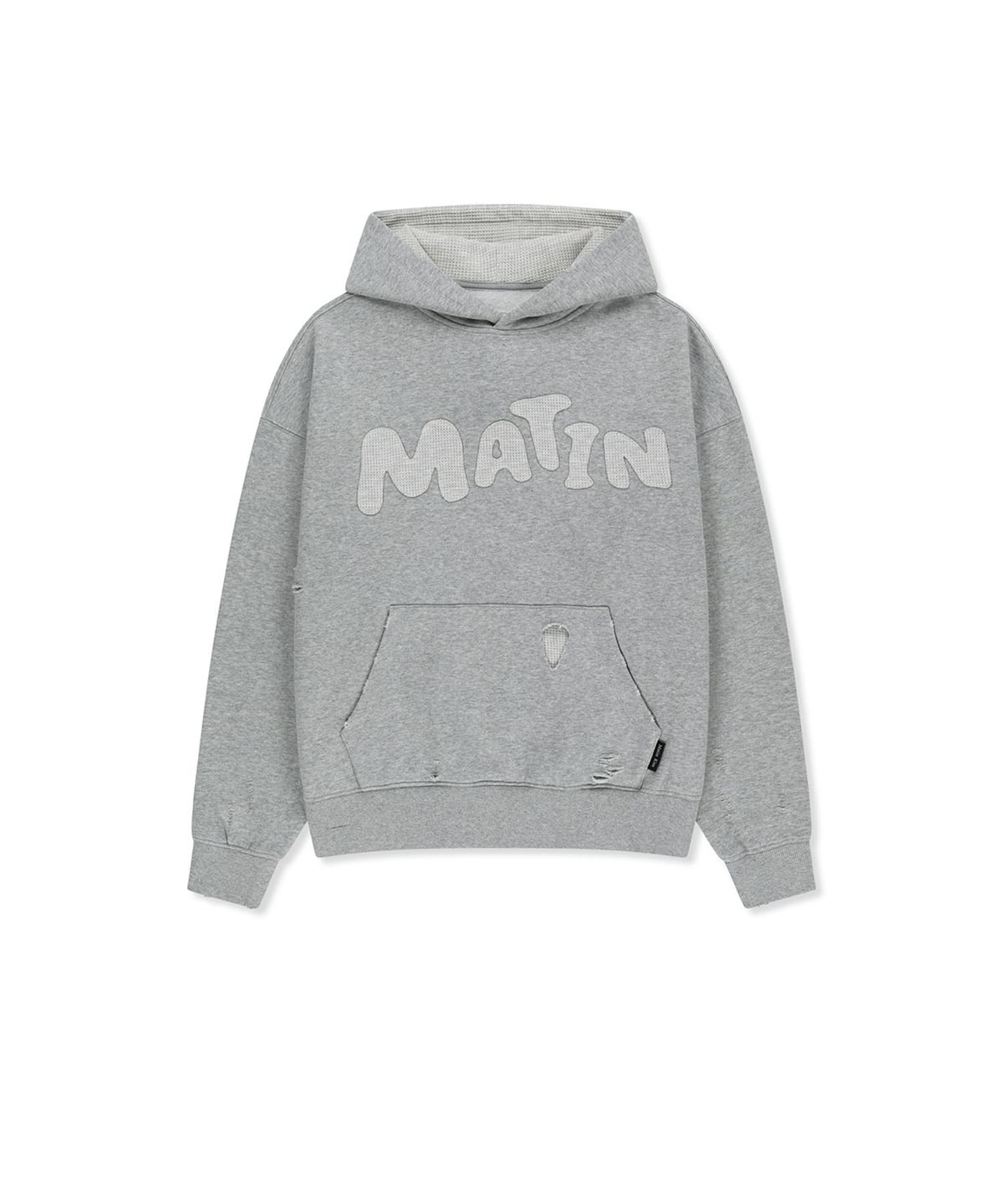 마뗑킴(MATIN KIM) WAFFLE APPLIQUE LOGO HOOD TOP IN GREY