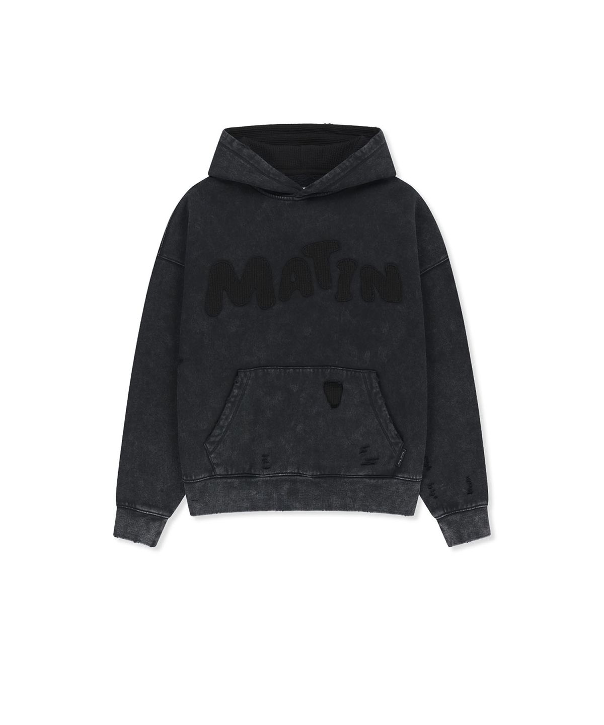 마뗑킴(MATIN KIM) WAFFLE APPLIQUE LOGO HOOD TOP IN CHARCOAL