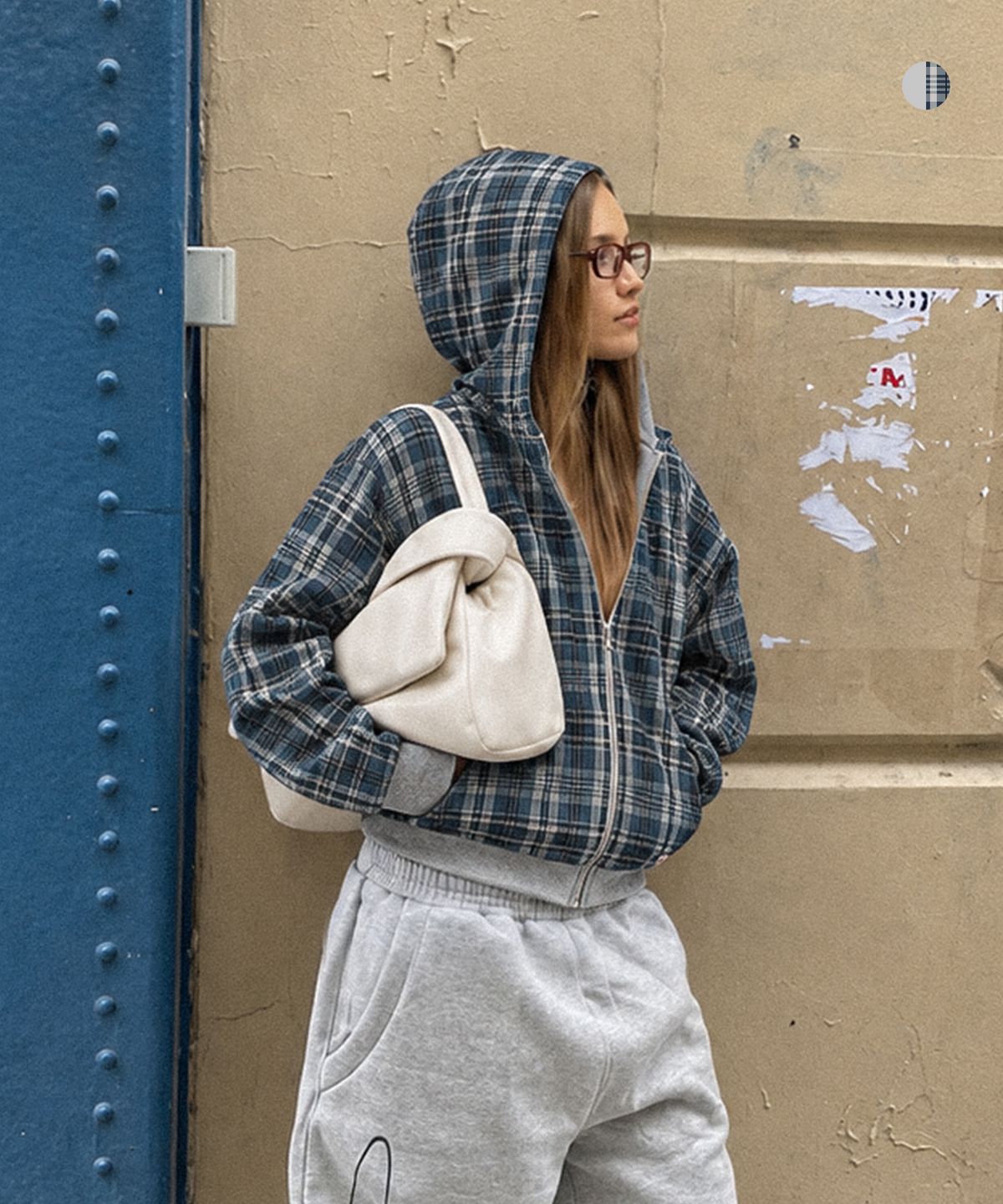 에이카화이트(AECA) AECA REVERSIBLE CHECK ZIP UP HOODIE-MELANGE GREY