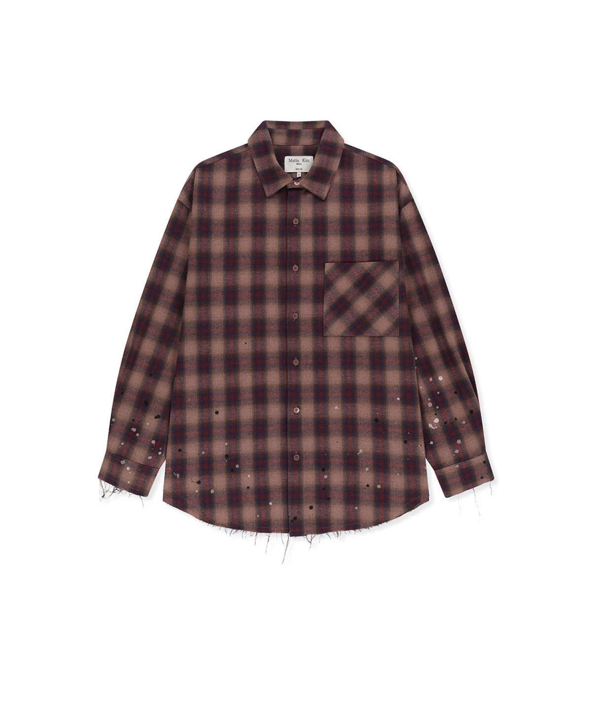 마뗑킴(MATIN KIM) PAINT EFFECT FLANNEL CHECK SHIRT IN INDIAN PINK