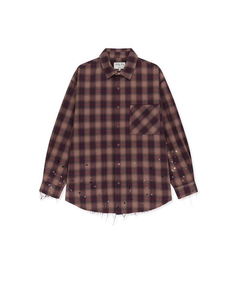 PAINT EFFECT FLANNEL CHECK SHIRT IN INDIAN PINK