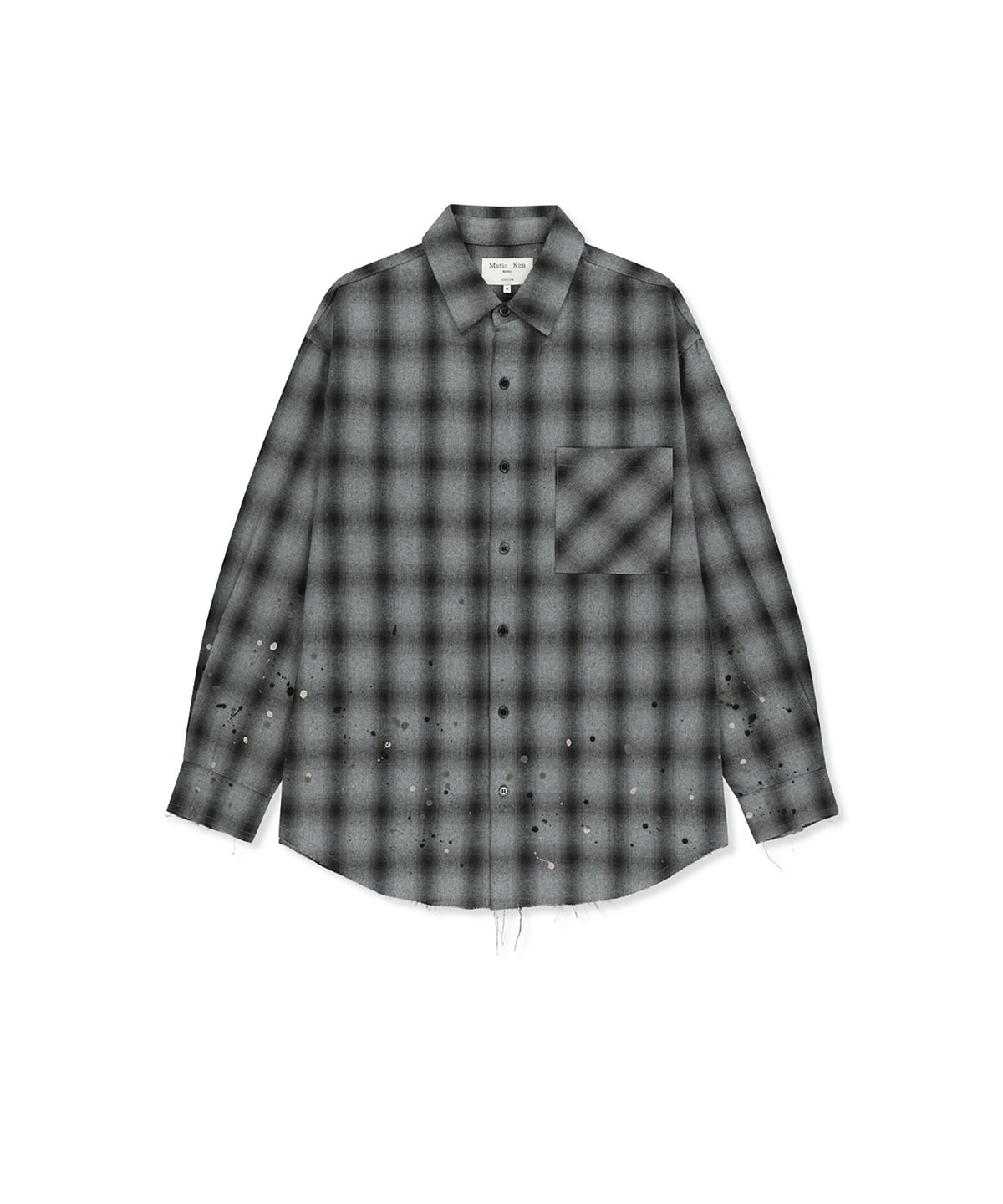마뗑킴(MATIN KIM) PAINT EFFECT FLANNEL CHECK SHIRT IN GREY