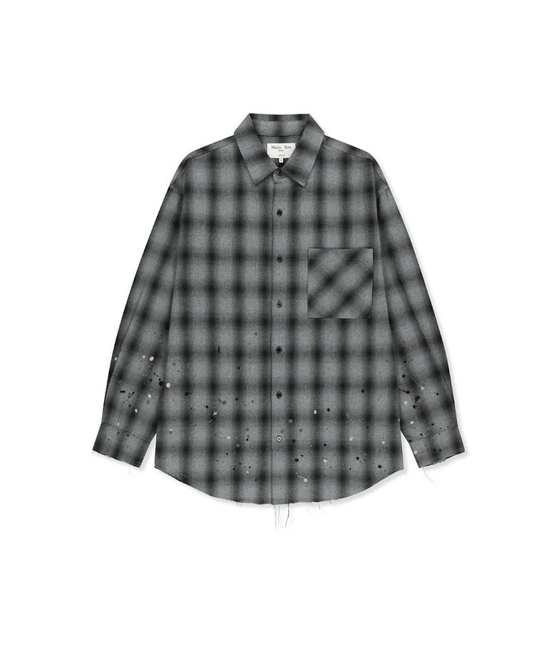 PAINT EFFECT FLANNEL CHECK SHIRT IN GREY
