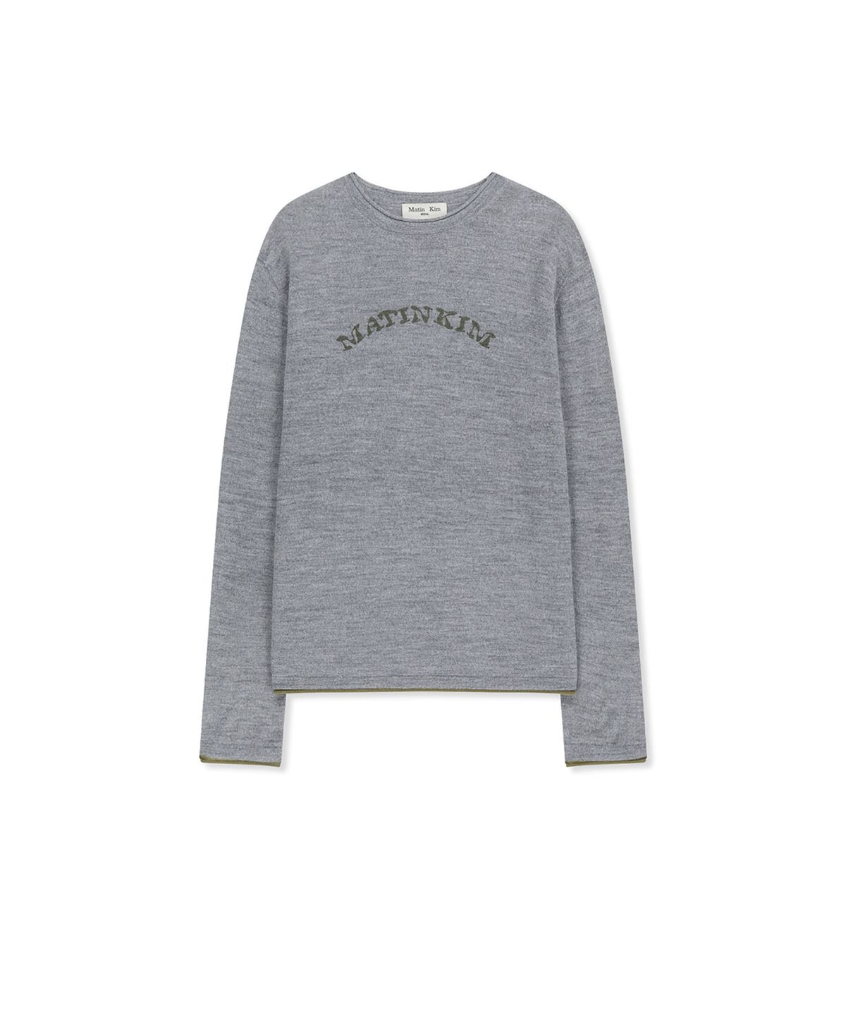 마뗑킴(MATIN KIM) MATIN SLEEVE GRAPHIC SHEER KNIT PULLOVER IN GREY