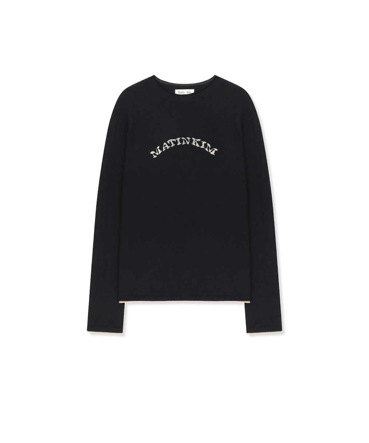 마뗑킴(MATIN KIM) MATIN SLEEVE GRAPHIC SHEER KNIT PULLOVER IN BLACK