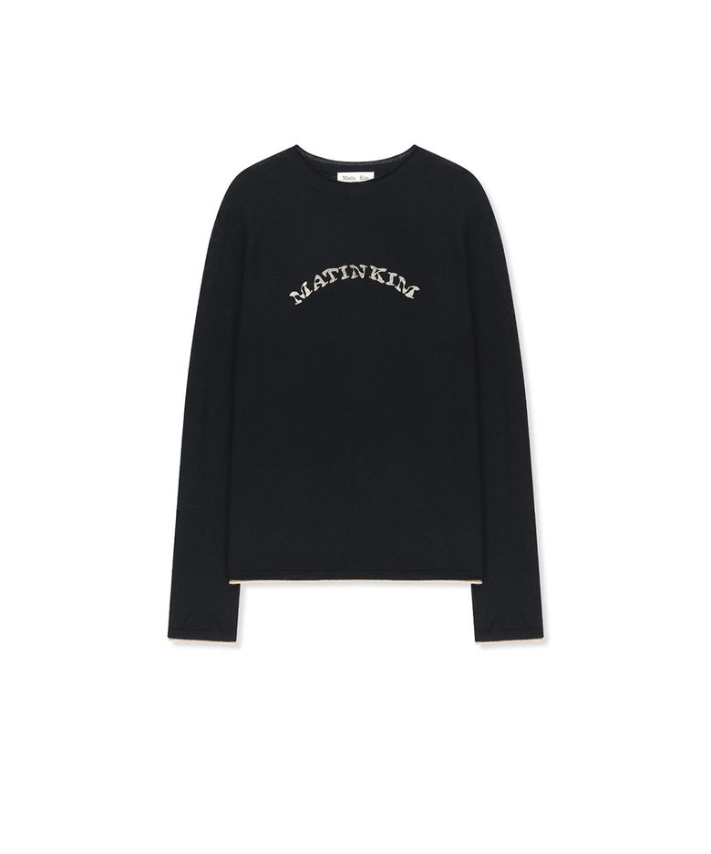 MATIN SLEEVE GRAPHIC SHEER KNIT PULLOVER IN BLACK