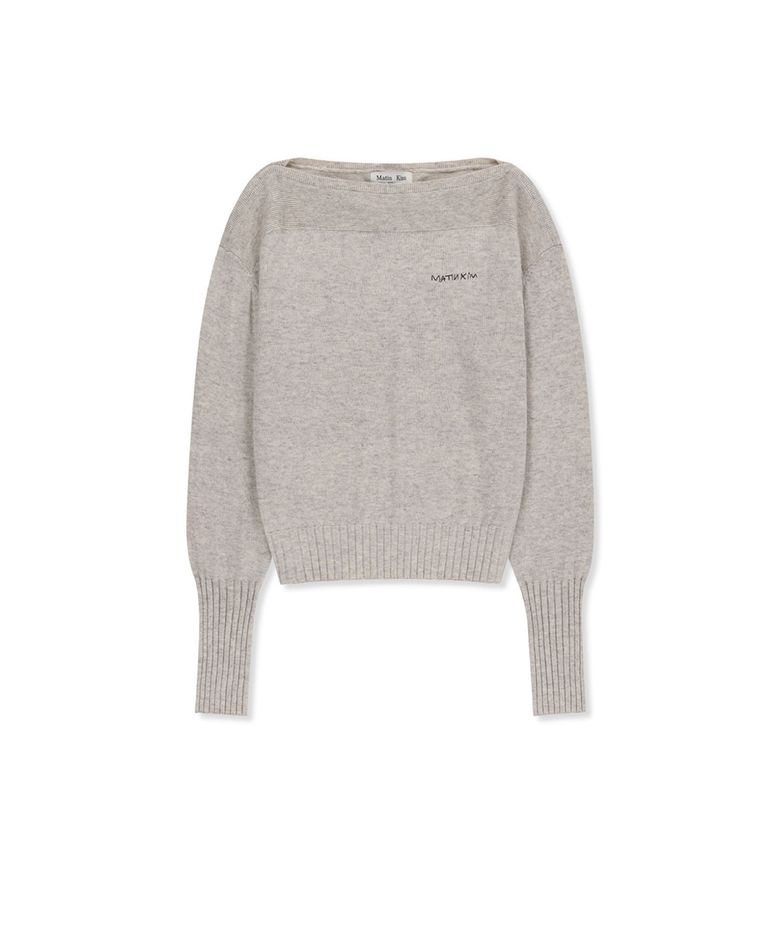 BOAT NECK VOLUME SLEEVE KNIT PULLOVER IN LIGHT BEIGE