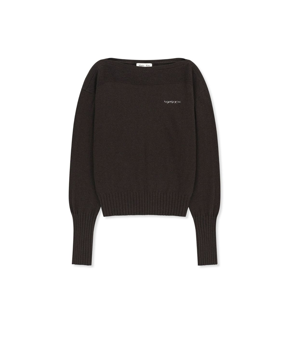 마뗑킴(MATIN KIM) BOAT NECK VOLUME SLEEVE KNIT PULLOVER IN BROWN