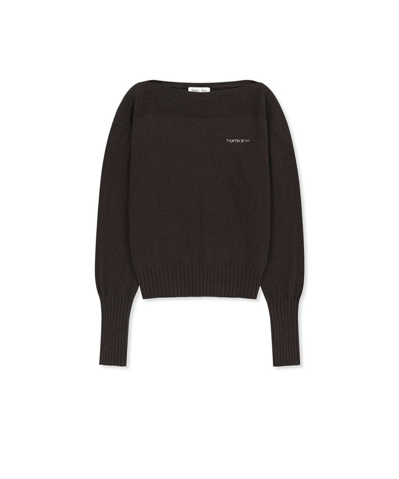 BOAT NECK VOLUME SLEEVE KNIT PULLOVER IN BROWN