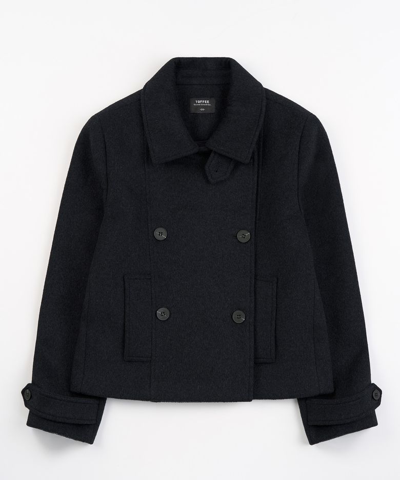 W 하이넥 더블 숏 코트 (NAVY)