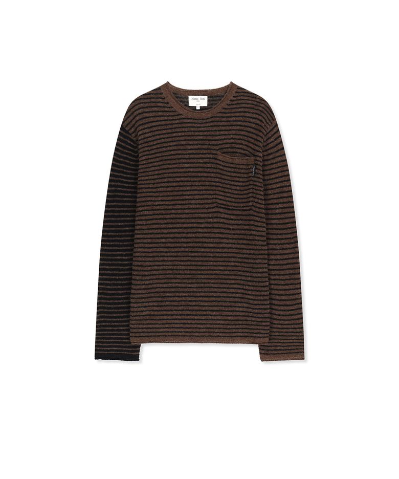 MULTI STRIPE ALPACA BLENDED KNIT PULLOVER IN BROWN