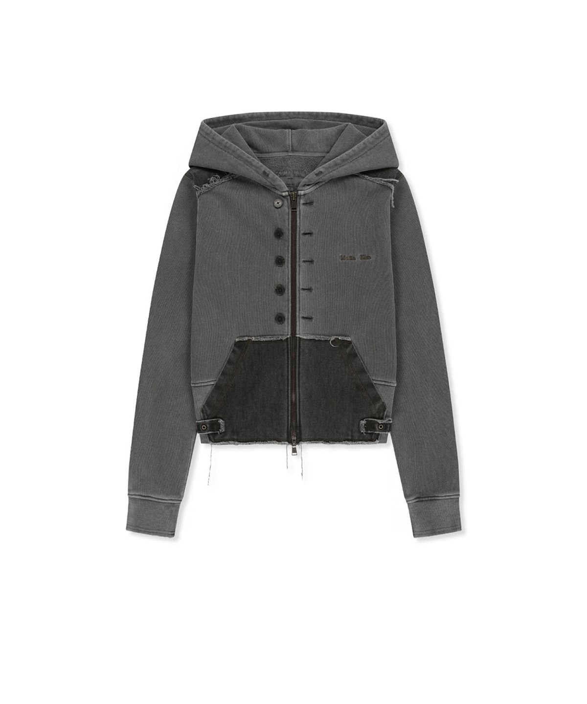 마뗑킴(MATIN KIM) FADED WASHED HOODY ZIP UP IN CHARCOAL