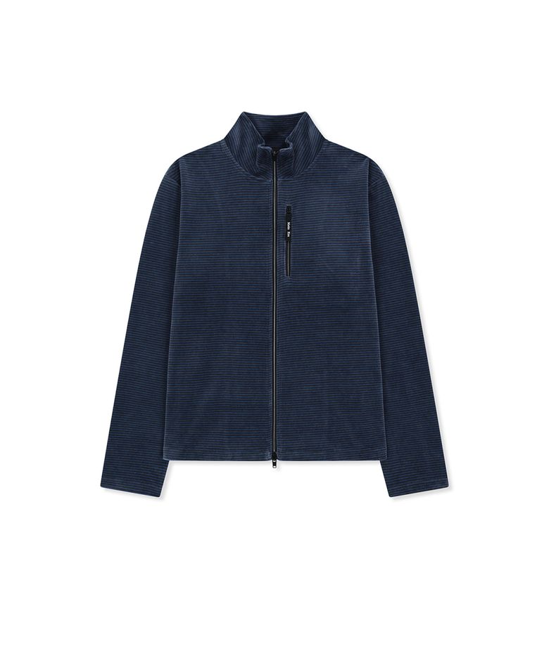 STRIPED VELOUR ZIP UP IN NAVY