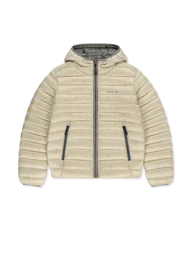CONTRAST TRIM LIGHT DOWN HOODY JUMPER IN LIGHT BEIGE