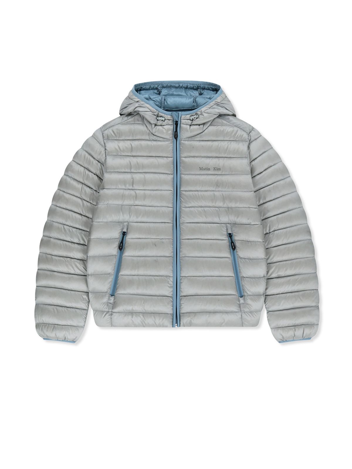 마뗑킴(MATIN KIM) CONTRAST TRIM LIGHT DOWN HOODY JUMPER IN LIGHT GREY