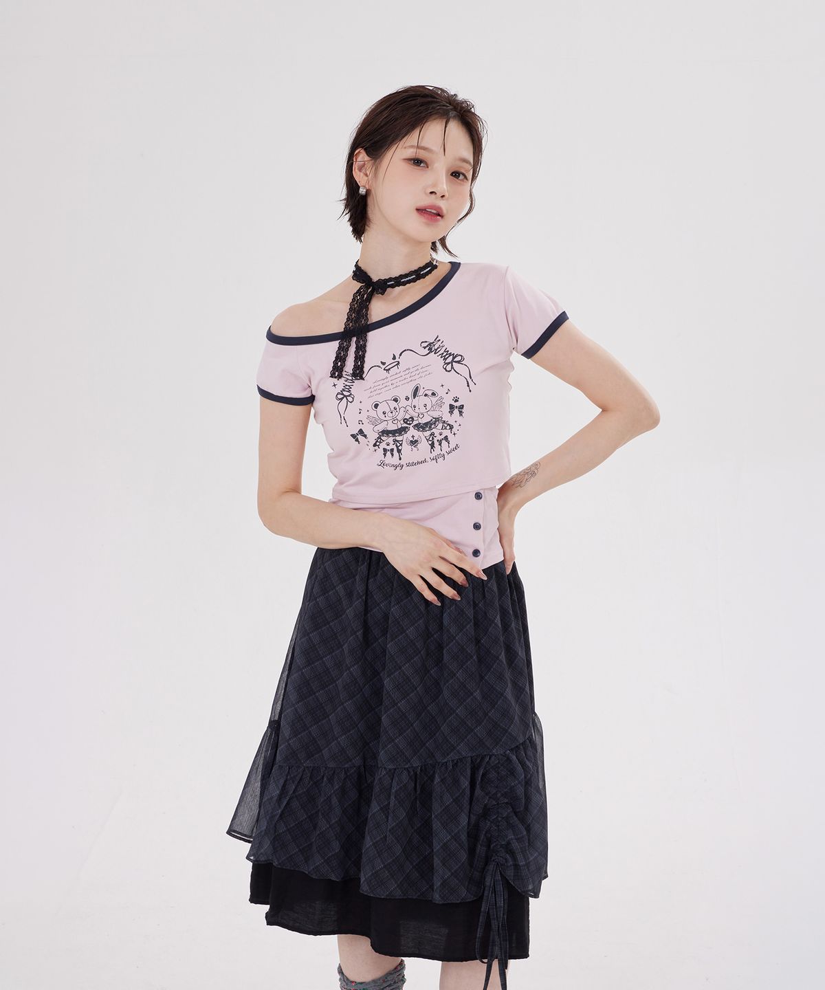 디스펑트(DYSFUNCT) BUTTON SLIT DETAIL LITTLE WINGS T-SHIRT(PINK)