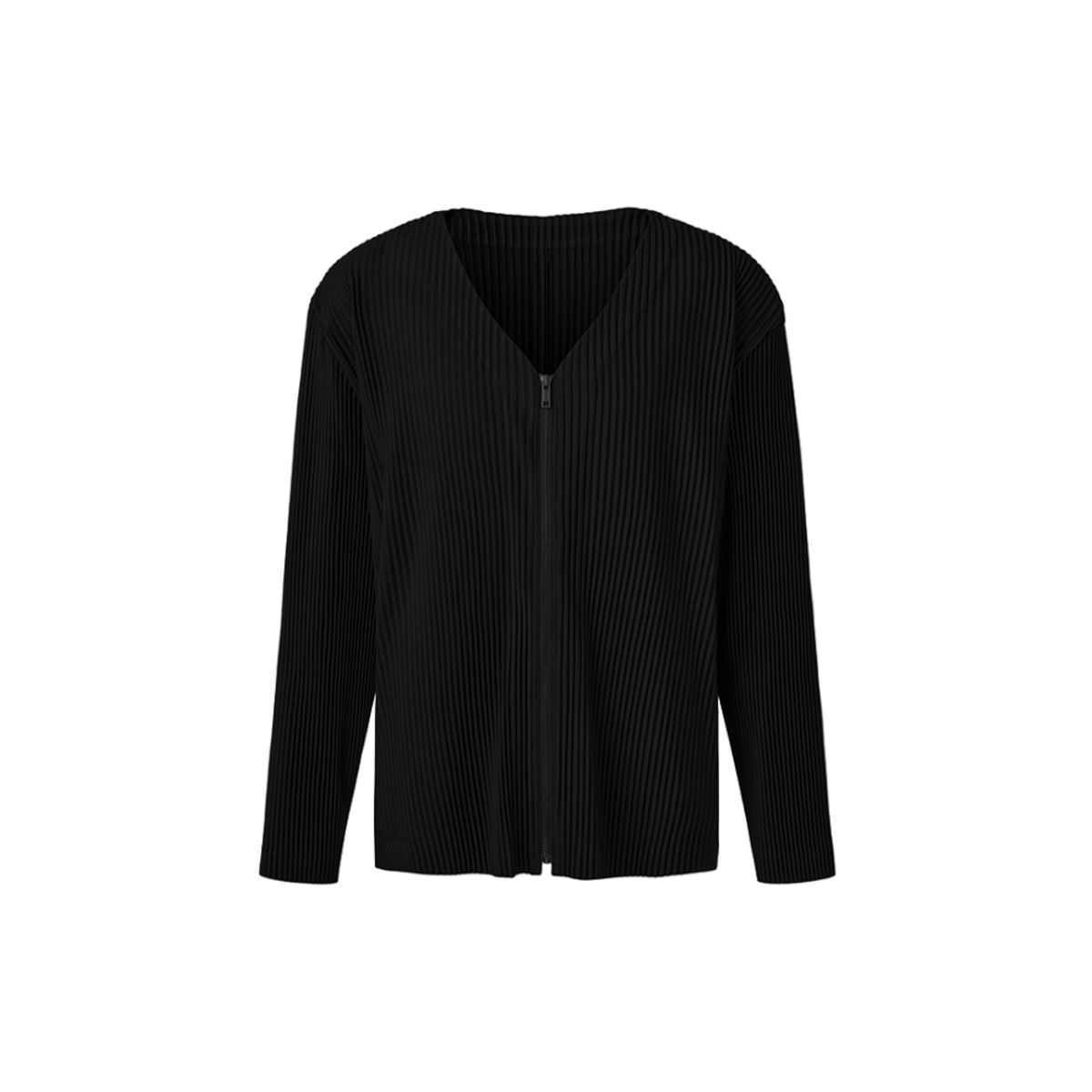 몽플리쎄(MONPLISSE) [남성] V넥 집업 포인트 플리츠 가디건 (블랙)