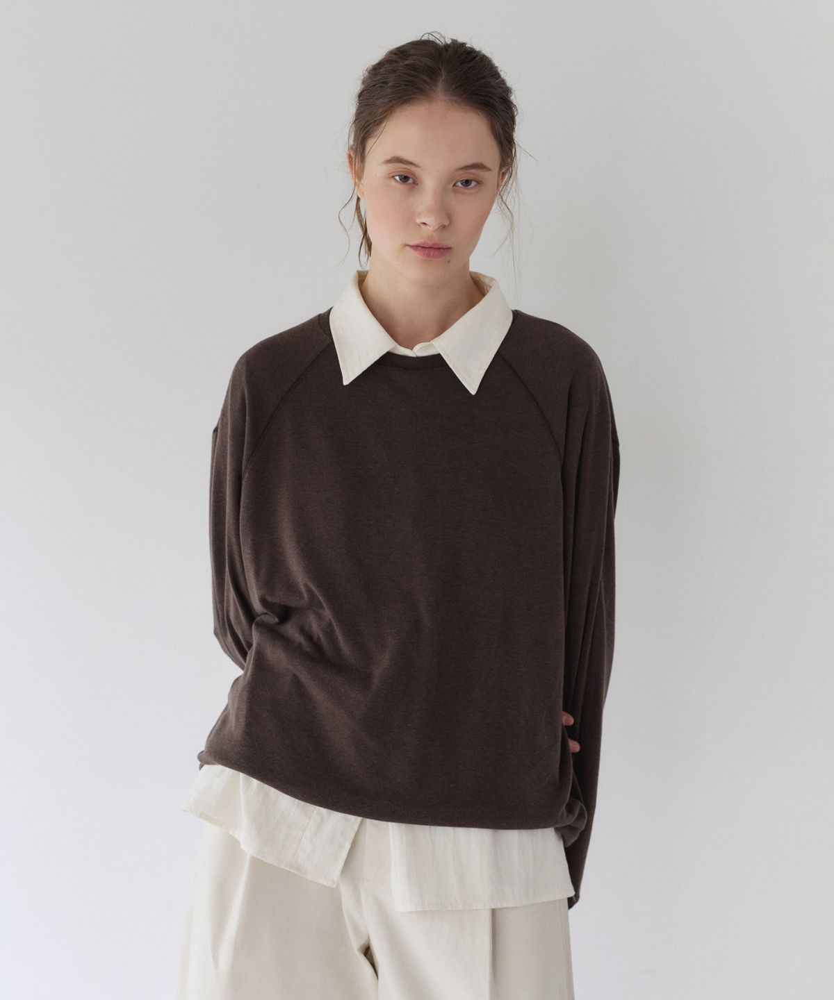 이어닝(YEARNING) RAGLAN GATHER LONG SLEEVE, BROWN