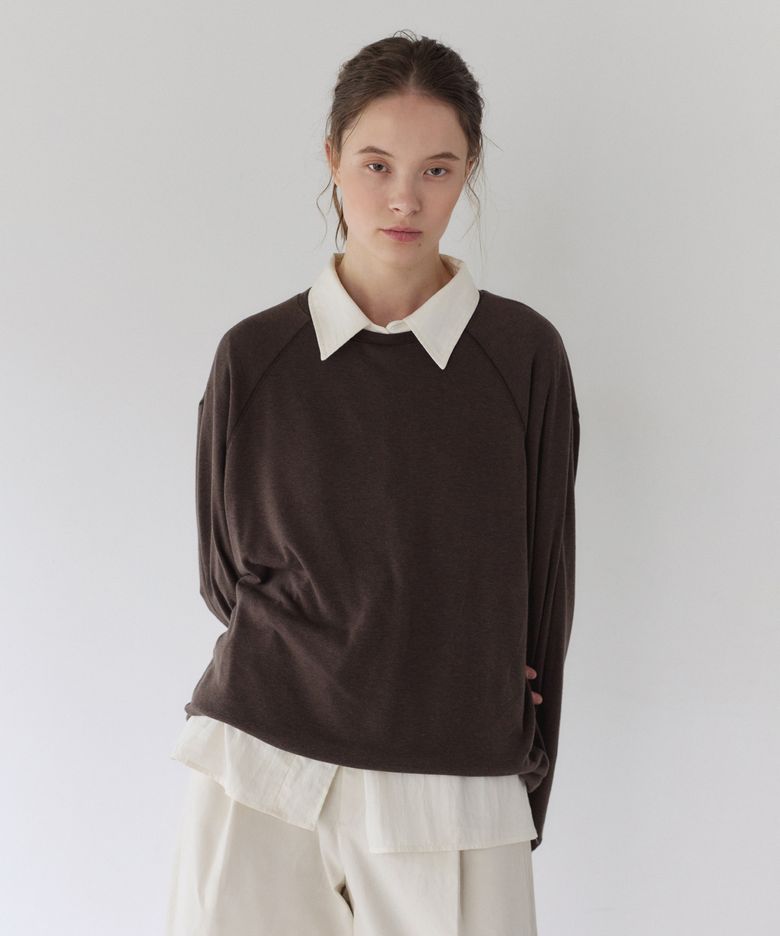 RAGLAN GATHER LONG SLEEVE, BROWN